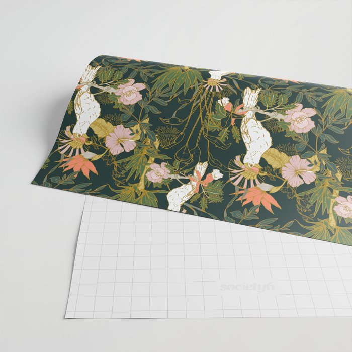 Drawing of exotic birds in the dark jungle Wrapping Paper Gallery Image 2