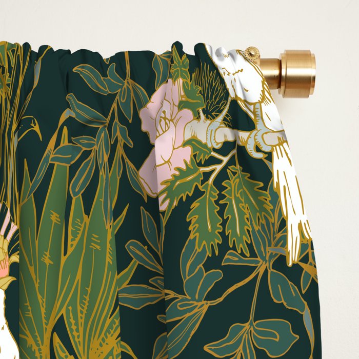 Drawing of exotic birds in the dark jungle Window Curtain Gallery Image 2