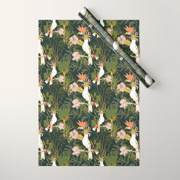 Drawing of exotic birds in the dark jungle Wrapping Paper Gallery Image 1