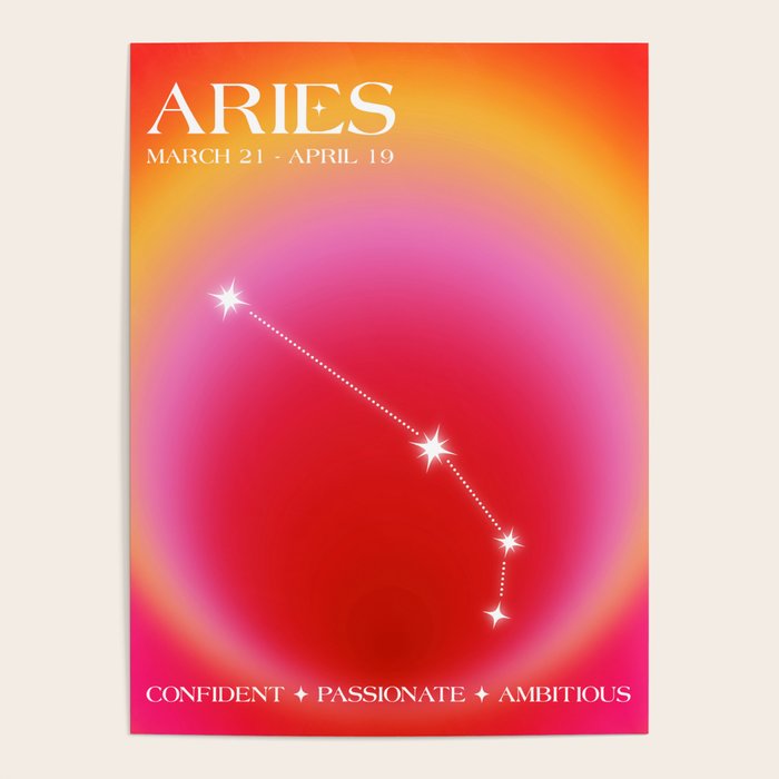 Aries Star Sign Constellation, Aura Gradient Zodiac Art Poster Gallery Image 4