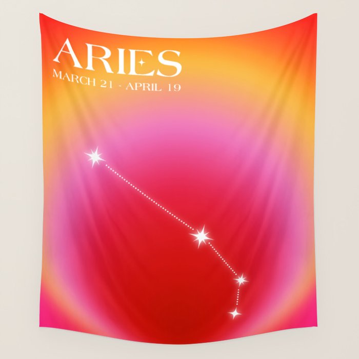Aries Star Sign Constellation, Aura Gradient Zodiac Art Wall Tapestry Gallery Image 4