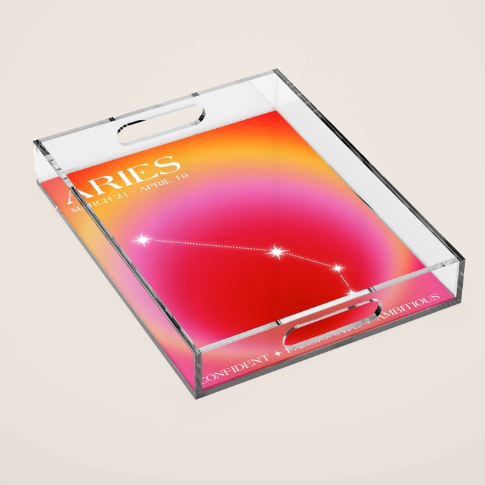 Aries Star Sign Constellation, Aura Gradient Zodiac Art Acrylic Tray Gallery Image 1