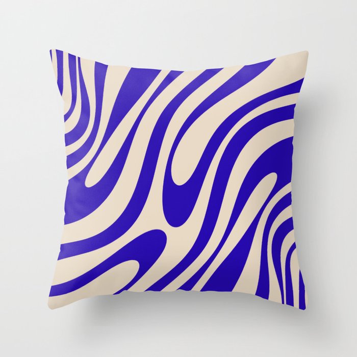 Wavy Loops Retro Abstract Pattern in Cobalt Blue and Beige Throw Pillow Gallery Image 1