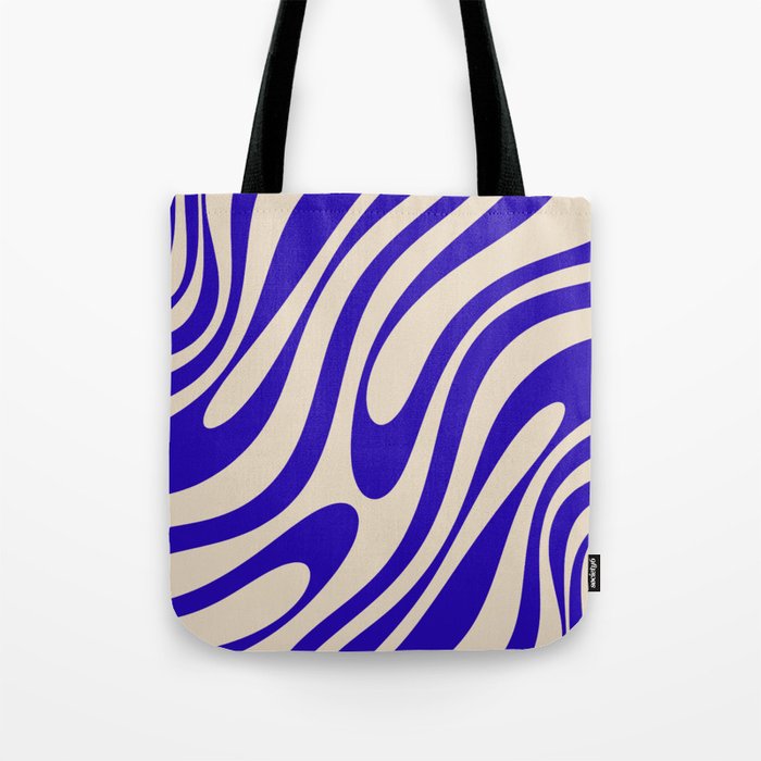 Wavy Loops Retro Abstract Pattern in Cobalt Blue and Beige Tote Bag Gallery Image 1