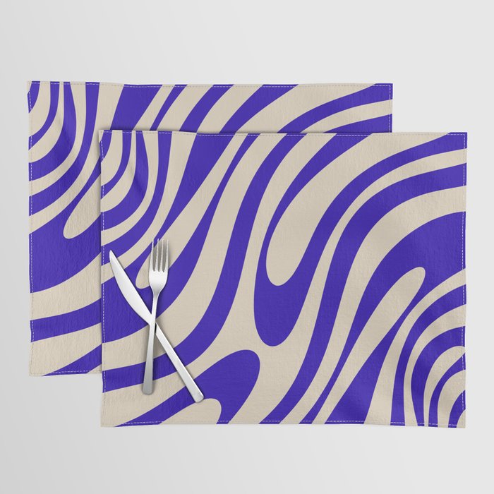 Wavy Loops Retro Abstract Pattern in Cobalt Blue and Beige Placemat Gallery Image 1