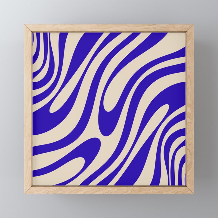 Wavy Loops Retro Abstract Pattern in Cobalt Blue and Beige Mini Art Print Gallery Image 1
