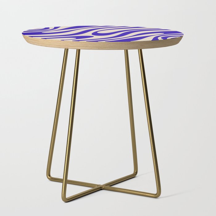Wavy Loops Retro Abstract Pattern in Cobalt Blue and Beige Side Table Gallery Image 1