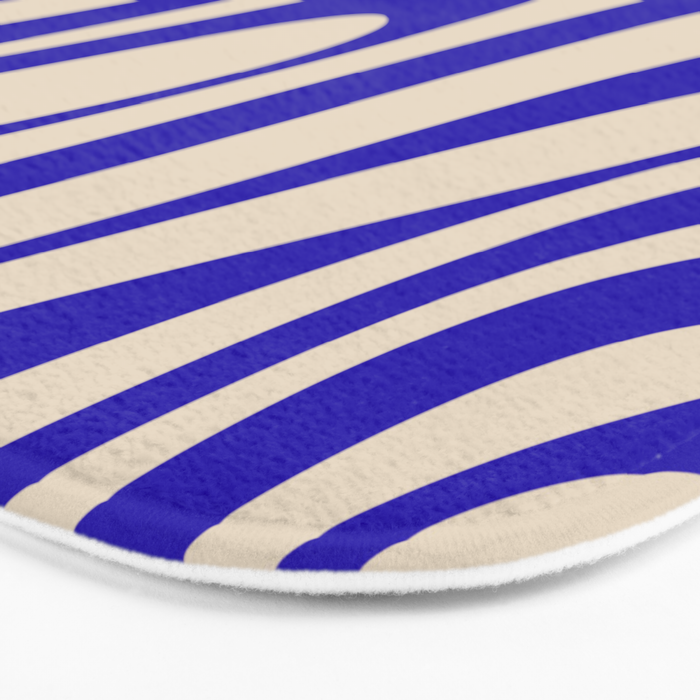 Wavy Loops Retro Abstract Pattern in Cobalt Blue and Beige Bath Mat Gallery Image 3