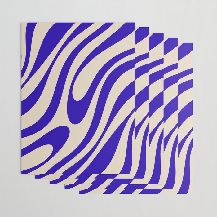 Wavy Loops Retro Abstract Pattern in Cobalt Blue and Beige Wrapping Paper Gallery Image 3