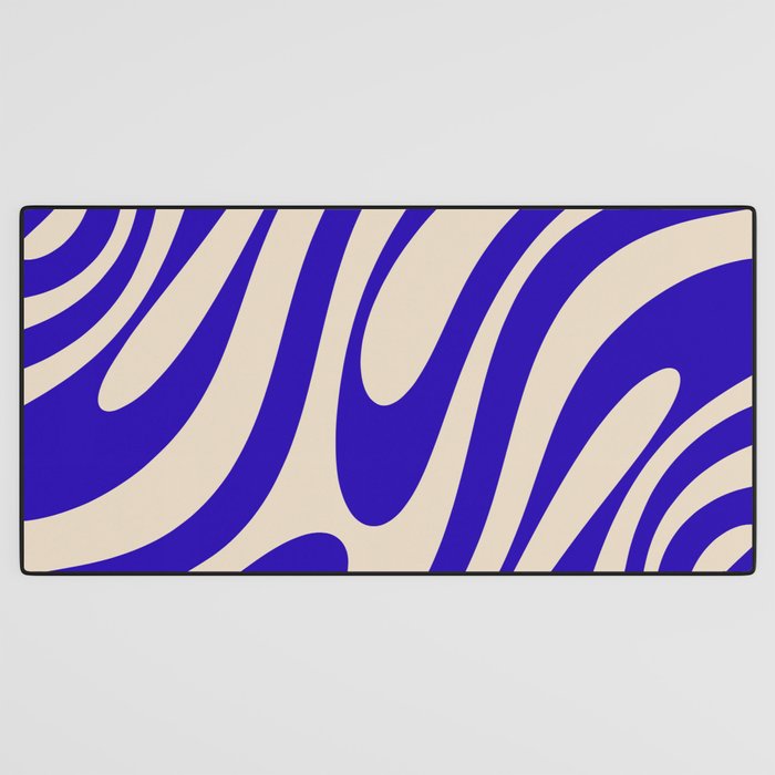 Wavy Loops Retro Abstract Pattern in Cobalt Blue and Beige Desk Mat Gallery Image 3