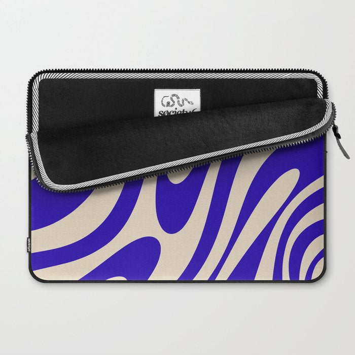 Wavy Loops Retro Abstract Pattern in Cobalt Blue and Beige Laptop Sleeve Gallery Image 2