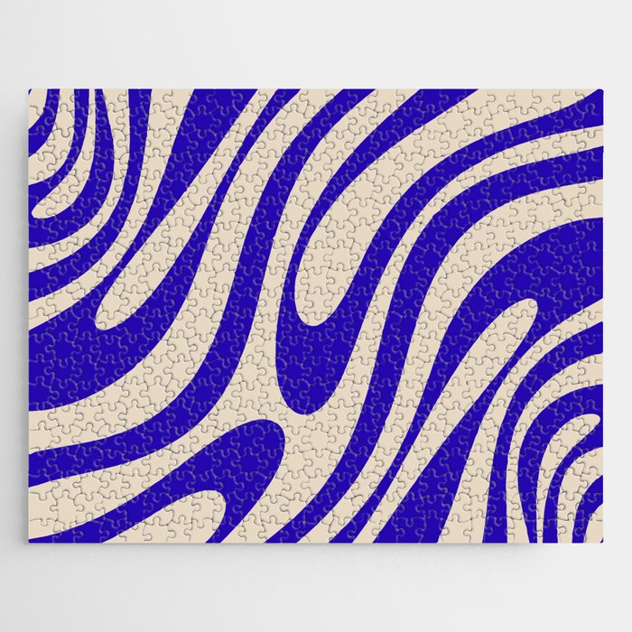 Wavy Loops Retro Abstract Pattern in Cobalt Blue and Beige Jigsaw Puzzle Gallery Image 1