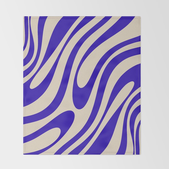 Wavy Loops Retro Abstract Pattern in Cobalt Blue and Beige Throw Blanket Gallery Image 2
