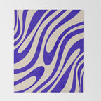 Wavy Loops Retro Abstract Pattern in Cobalt Blue and Beige Throw Blanket Gallery Image 2