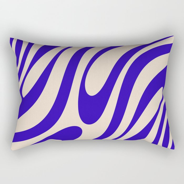 Wavy Loops Retro Abstract Pattern in Cobalt Blue and Beige Rectangular Pillow Gallery Image 1