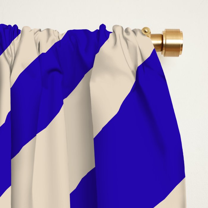 Wavy Loops Retro Abstract Pattern in Cobalt Blue and Beige Window Curtain Gallery Image 2