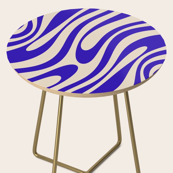 Wavy Loops Retro Abstract Pattern in Cobalt Blue and Beige Side Table Gallery Image 2