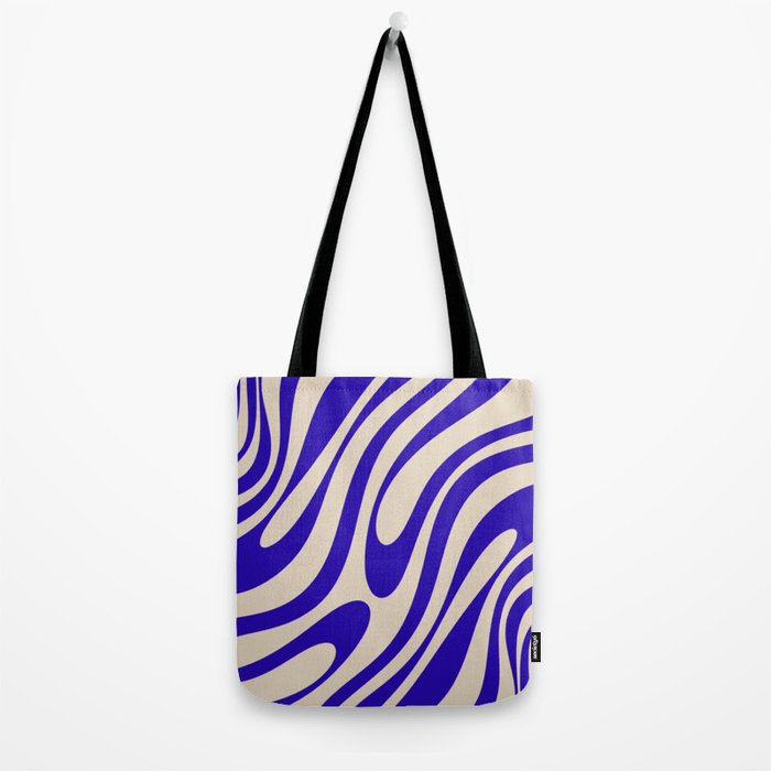 Wavy Loops Retro Abstract Pattern in Cobalt Blue and Beige Tote Bag Gallery Image 2