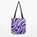 Wavy Loops Retro Abstract Pattern in Cobalt Blue and Beige Tote Bag Gallery Image 2