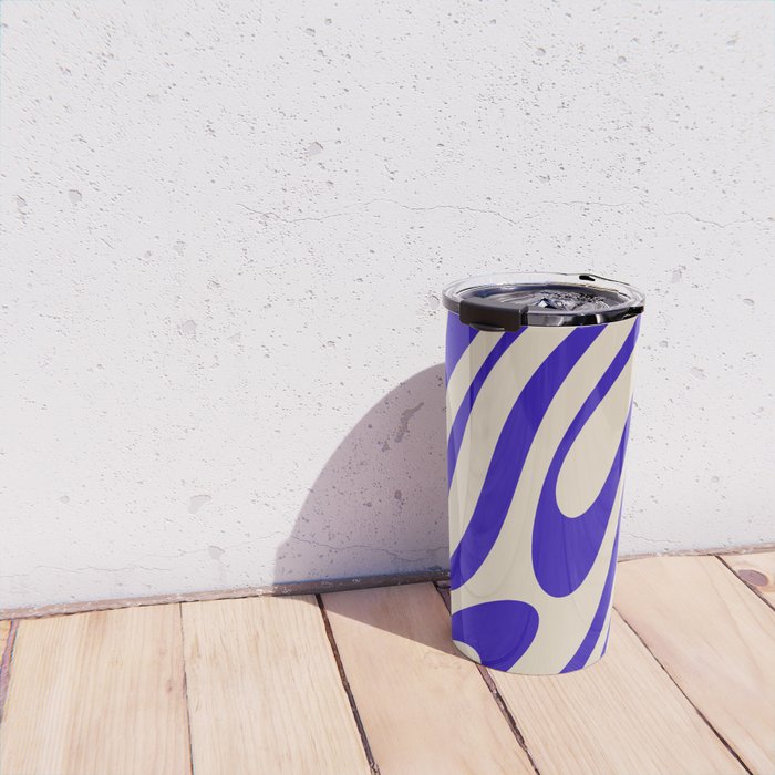 Wavy Loops Retro Abstract Pattern in Cobalt Blue and Beige Travel Mug Gallery Image 4