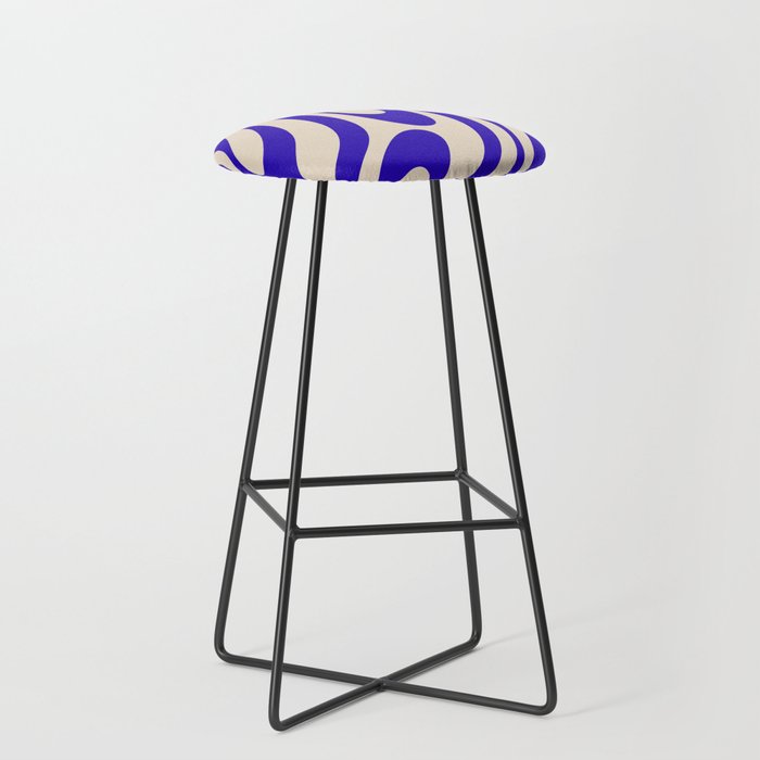 Wavy Loops Retro Abstract Pattern in Cobalt Blue and Beige Stool Gallery Image 1