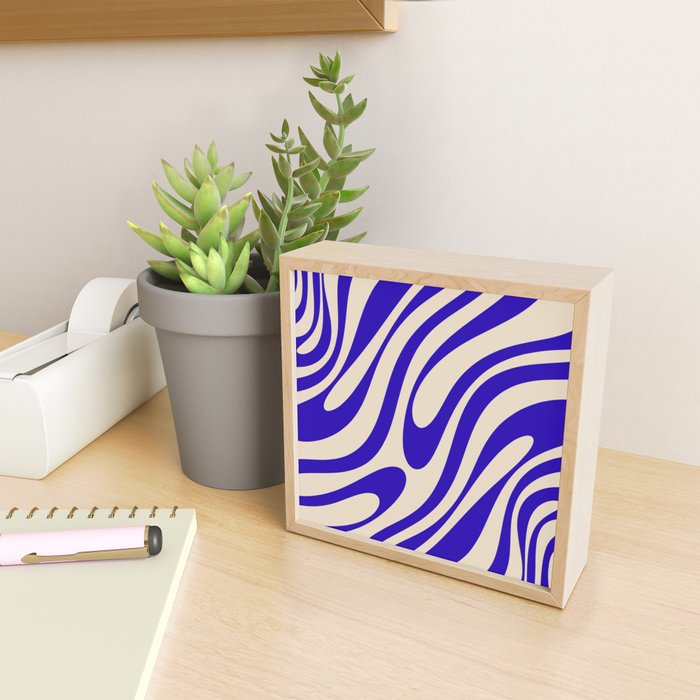 Wavy Loops Retro Abstract Pattern in Cobalt Blue and Beige Mini Art Print Gallery Image 2