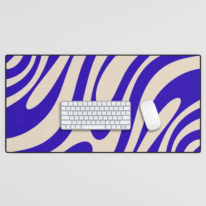 Wavy Loops Retro Abstract Pattern in Cobalt Blue and Beige Desk Mat ...