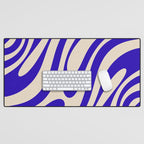 Wavy Loops Retro Abstract Pattern in Cobalt Blue and Beige Desk Mat Gallery Image 1