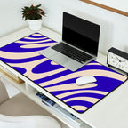 Wavy Loops Retro Abstract Pattern in Cobalt Blue and Beige Desk Mat Gallery Image 2