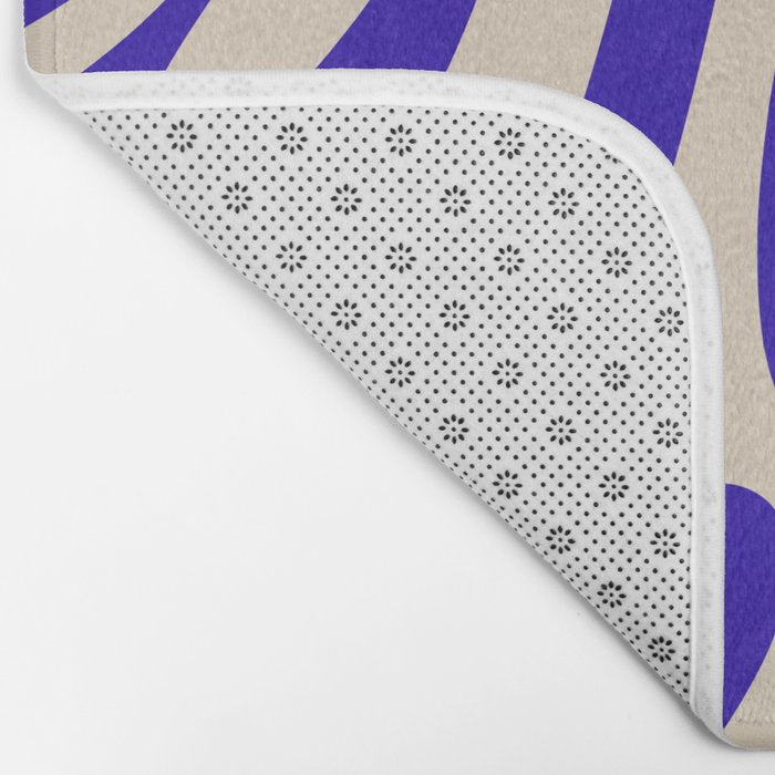 Wavy Loops Retro Abstract Pattern in Cobalt Blue and Beige Bath Mat Gallery Image 2