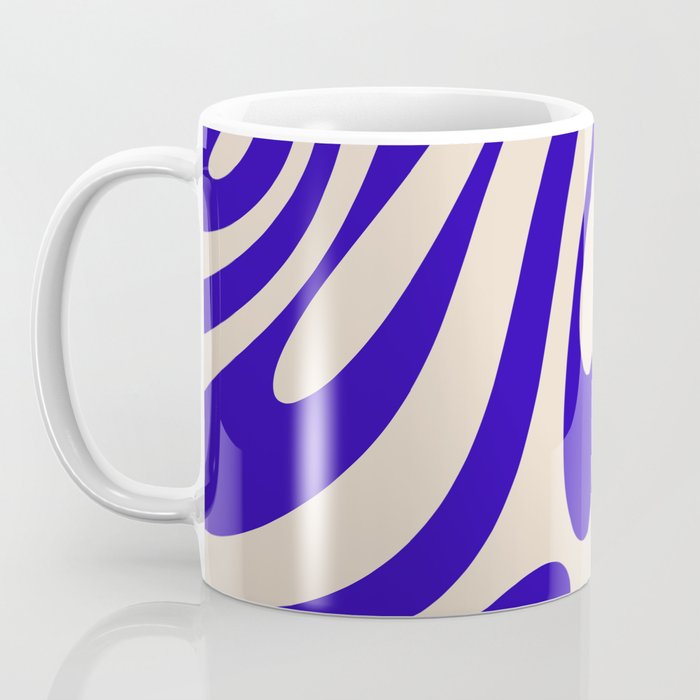 Wavy Loops Retro Abstract Pattern in Cobalt Blue and Beige Coffee Mug Gallery Image 3