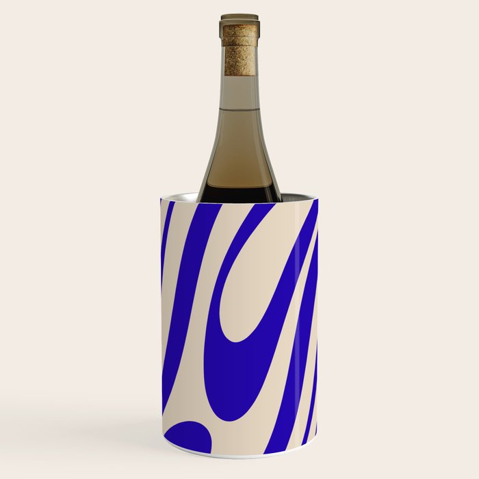 Wavy Loops Retro Abstract Pattern in Cobalt Blue and Beige Wine Chiller Gallery Image 1