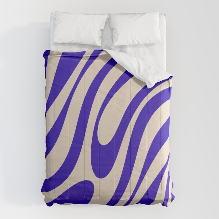 Wavy Loops Retro Abstract Pattern in Cobalt Blue and Beige Comforter Gallery Image 1