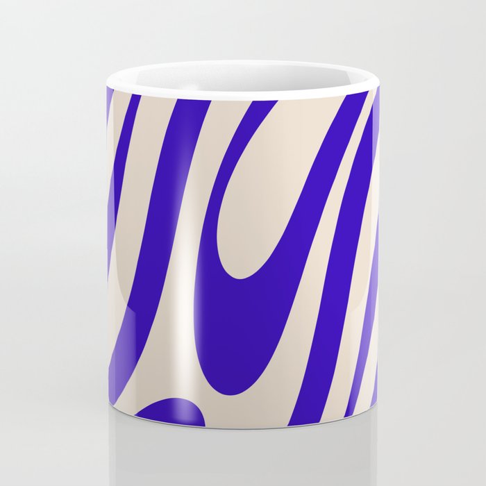 Wavy Loops Retro Abstract Pattern in Cobalt Blue and Beige Coffee Mug Gallery Image 4