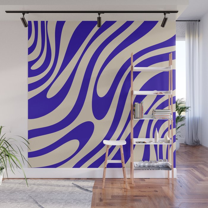 Wavy Loops Retro Abstract Pattern in Cobalt Blue and Beige Wall Mural Gallery Image 1