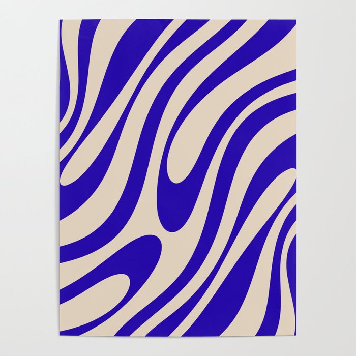 Wavy Loops Retro Abstract Pattern in Cobalt Blue and Beige Poster Gallery Image 1