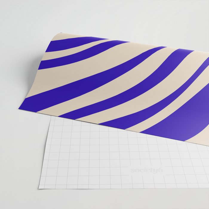 Wavy Loops Retro Abstract Pattern in Cobalt Blue and Beige Wrapping Paper Gallery Image 2