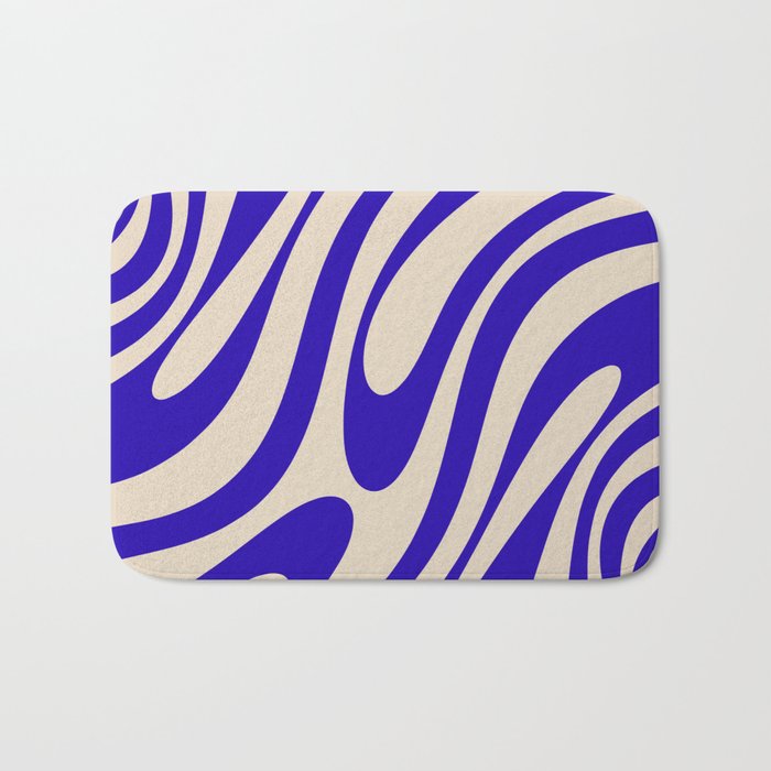 Wavy Loops Retro Abstract Pattern in Cobalt Blue and Beige Bath Mat Gallery Image 1