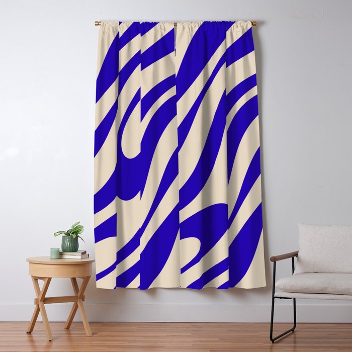 Wavy Loops Retro Abstract Pattern in Cobalt Blue and Beige Window Curtain Gallery Image 1