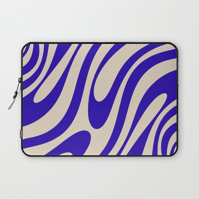 Wavy Loops Retro Abstract Pattern in Cobalt Blue and Beige Laptop Sleeve Gallery Image 1