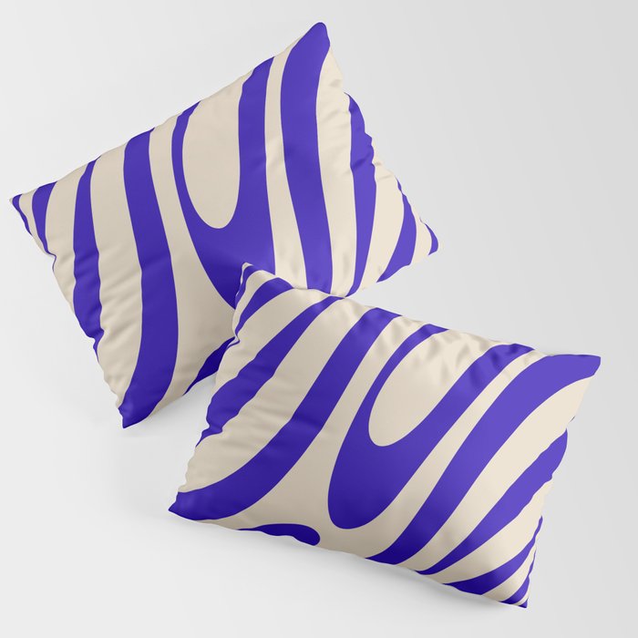 Wavy Loops Retro Abstract Pattern in Cobalt Blue and Beige Pillow Sham Gallery Image 1