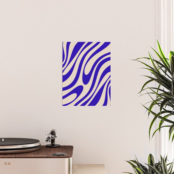 Wavy Loops Retro Abstract Pattern in Cobalt Blue and Beige Poster Gallery Image 2