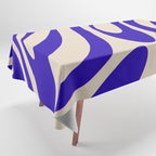 Wavy Loops Retro Abstract Pattern in Cobalt Blue and Beige Tablecloth Gallery Image 1