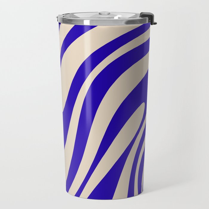 Wavy Loops Retro Abstract Pattern in Cobalt Blue and Beige Travel Mug Gallery Image 2