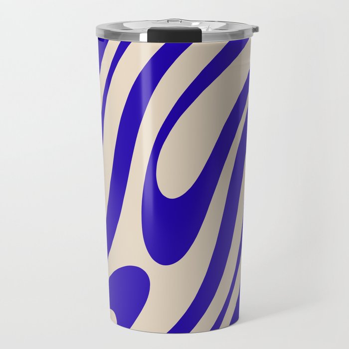 Wavy Loops Retro Abstract Pattern in Cobalt Blue and Beige Travel Mug Gallery Image 1