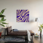 Wavy Loops Retro Abstract Pattern in Cobalt Blue and Beige Wood Wall Art Gallery Image 2