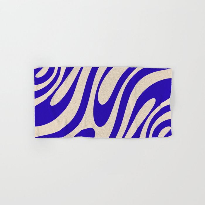 Wavy Loops Retro Abstract Pattern in Cobalt Blue and Beige Bath Towel Gallery Image 1