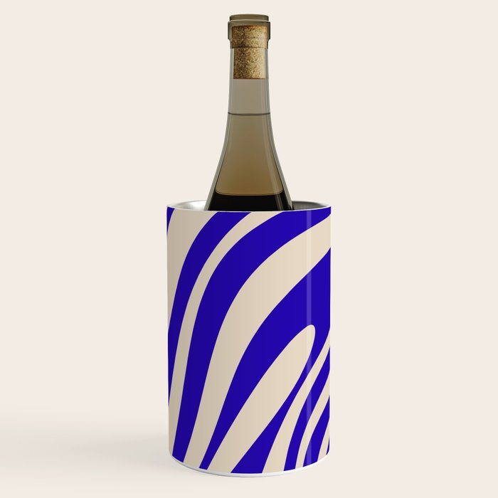 Wavy Loops Retro Abstract Pattern in Cobalt Blue and Beige Wine Chiller Gallery Image 3