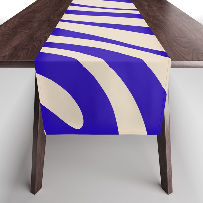 Wavy Loops Retro Abstract Pattern in Cobalt Blue and Beige Table Runner Gallery Image 1