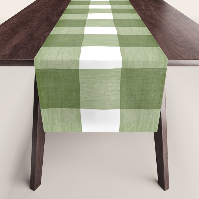 Hand Painted Gingham in Sage Green  Table Runner Gallery Image 1